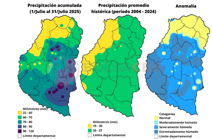 Precipitaciones en Entre Ríos duplicaron el promedio histórico en julio 2025